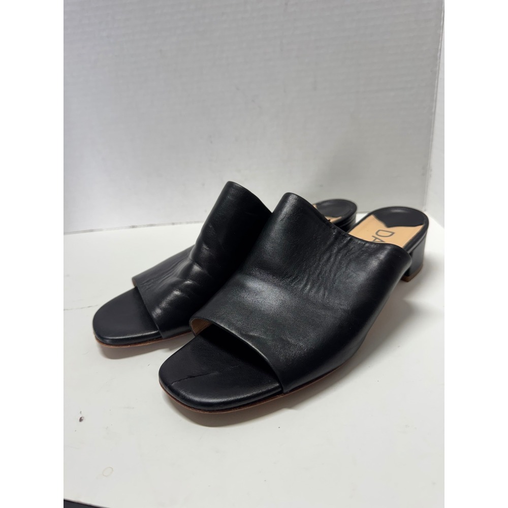 Davids Black Leather Block Heel Mules 90s Minimalist Italy Sandals 38 7.5